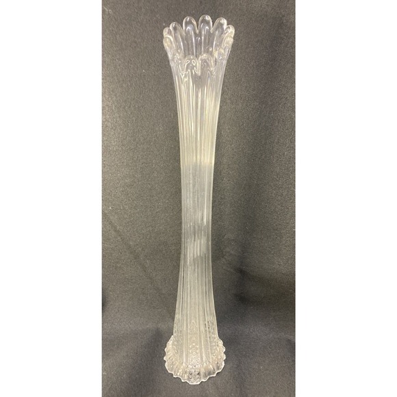 Vintage Clear Art Stretch Ribbed Glass 18" Swung Vase - Mid-Century Modern - Picture 1 of 10